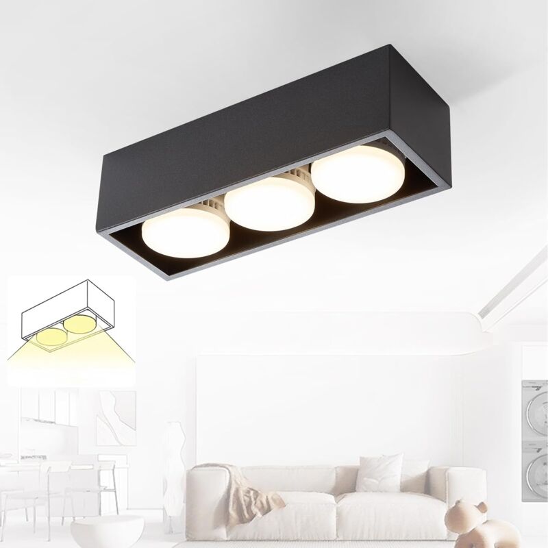 Gbly - Plafonnier led encastrable, noir, avec 3 spots, orientables, des spots de plafond carrés, une lampe chaude GX53 de 3x5W, pour la cuisine, le