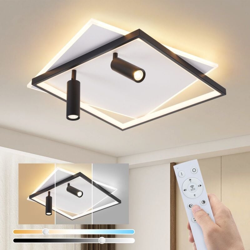 Plafonnier led Lampe de plafond Salon: Lampe de salon Dimmable 62W avec 2 projecteurs de plafond Noirs avec télécommande Moderne Lampe de chambre à