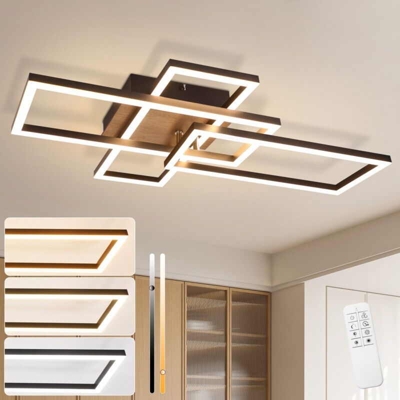 Plafonnier led Lampe de Salon Plafonnier - Plafonnier dimmable 64 cm Blanc avec Bois Lampe de Chambre Design 36 w Lampe de Cuisine Design