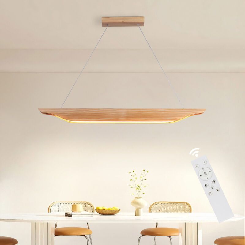 Plafonnier led Lampe suspendue en bois - moderne pour table à manger Design de salle à manger 90CM Dimmable avec télécommande réglable en hauteur