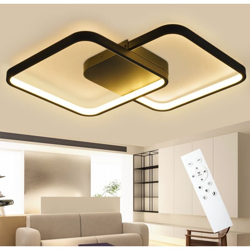 Plafonnier led Noir - Lampe de Salon Moderne 55W Dimmable avec Télécommande Lampe de Chambre 43CM Lampe de Cuisine Design en Métal pour Salon Chambre