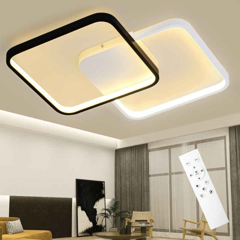 Plafonnier led Noir - Lampe de Salon Moderne 55W Dimmable avec Télécommande Lampe de Chambre 43CM Lampe de Cuisine Design en Métal pour Salon Chambre