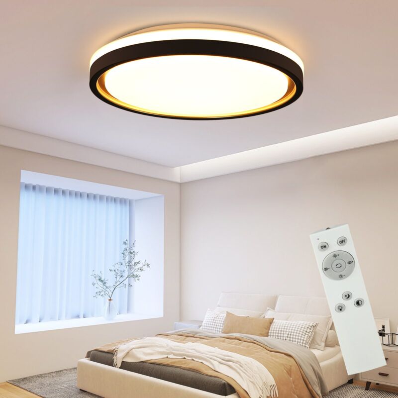 Plafonnier led Plafonnier Chambre - Diamètre 30 cm Lampe de Chambre à Coucher Dimmable avec Télécommande 18W Éclairage de Salon Or Noir Lampe de