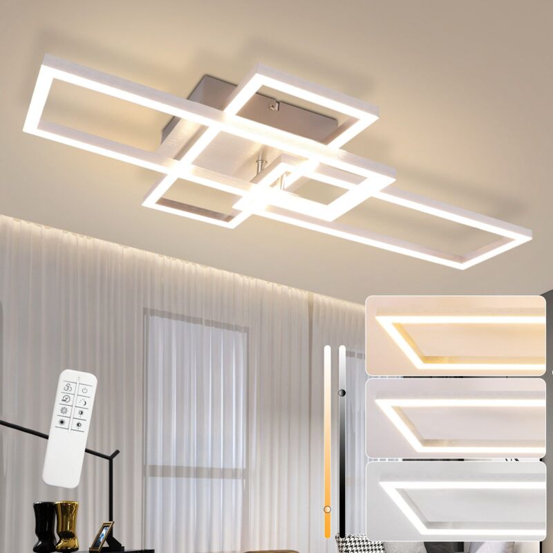 Plafonnier led pour salon - 72 cm - à intensité variable avec télécommande - 48 w - Argent - Éclairage de plafond de chambre à coucher - Design
