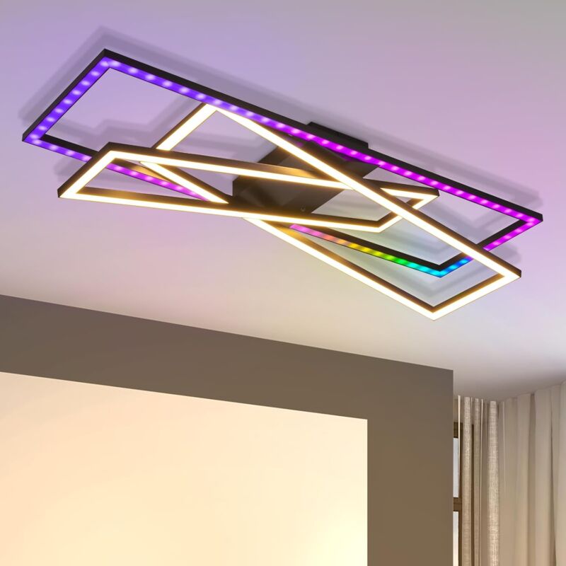 Plafonnier led rectangulaire, 36 w, noir, intensité variable, éclairage de chambre à coucher, couleur rvb changeante, avec télécommande, idéal pour