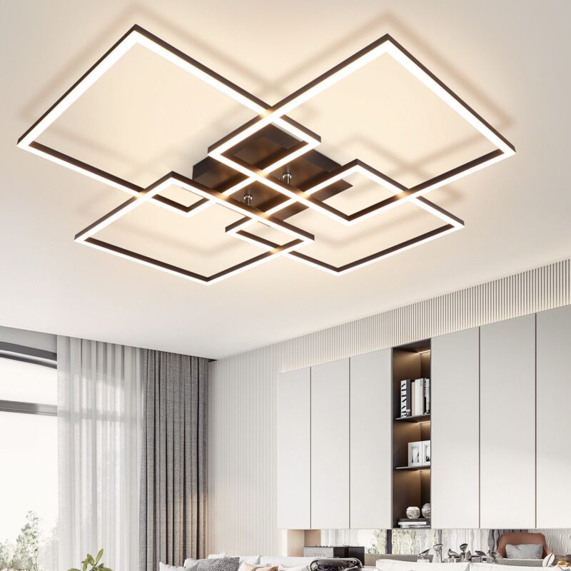 Plafonnier led Salon - 4 Lampe de Chambre à Coucher à Cadre Noir Lampe de Salon Moderne 32W 3000K Blanc Chaud Design Rectangulaire pour Chambre à