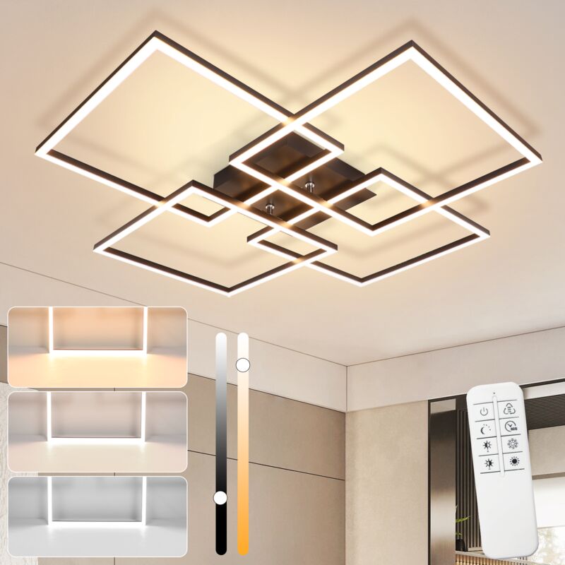 Gbly - Plafonnier led Salon - 72CM Lampe de Chambre Noire Dimmable avec Télécommande 48W Éclairage de Plafond Moderne Design Rectangulaire Lampe de