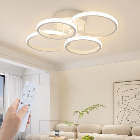 GBLY Plafonnier LED Salon : Dimmable Lampe de salon Moderne Blanc 48W Lampe de chambre 55cm Design Plafonnier 4 anneaux Lampe de cuisine avec télécommande pour maison appartement
