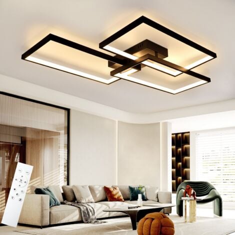 GBLY Plafonnier LED Salon Plafonnier Noir - Moderne 72W 80CM Lampada da soggiorno dimmerabile con telecomando Rettangolo Design in metallo Lampada da camera da letto