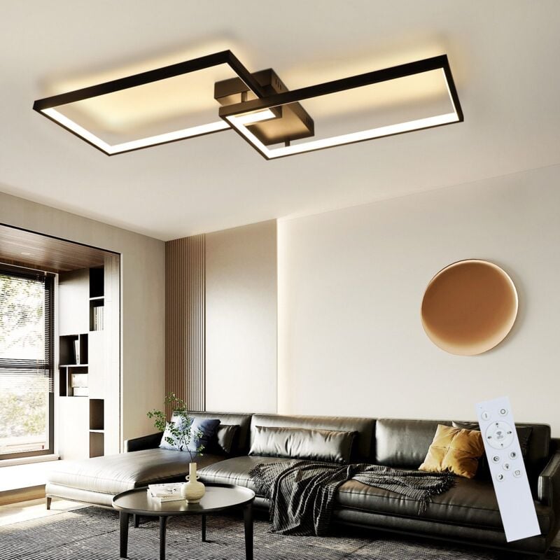 Plafonnier led Salon Plafonnier noir Moderne 80CM Lampe de salon Dimmable télécommande 48W Lampe de chambre à coucher Rectangle Métal Design pour