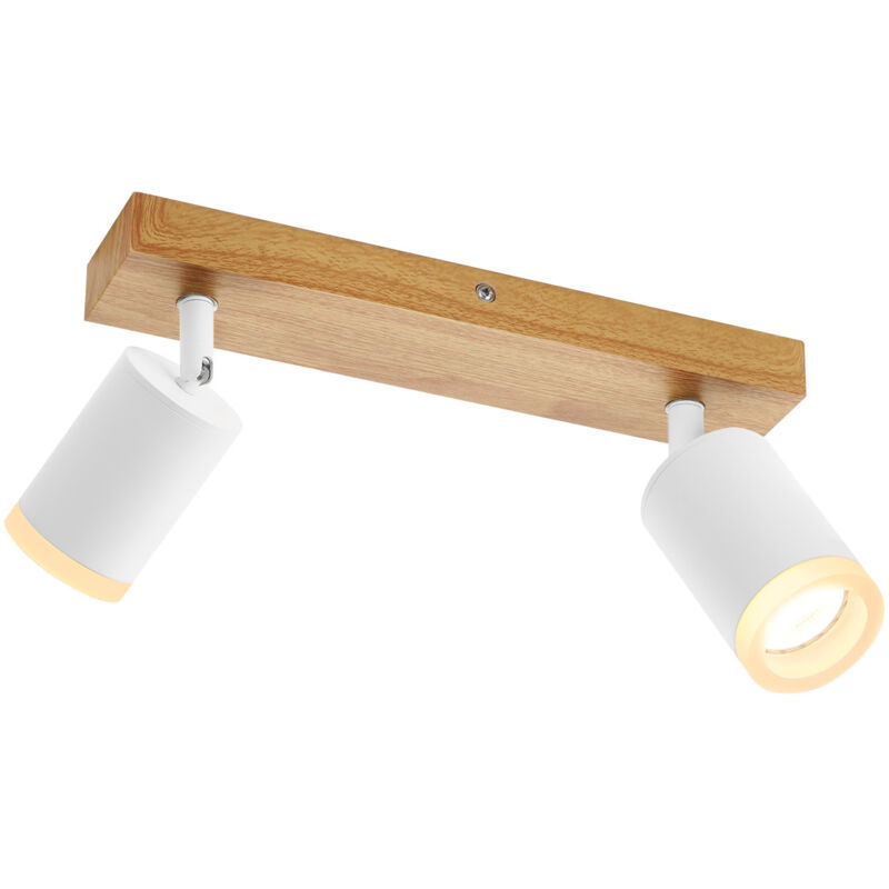 Plafonnier led Spot de Plafond 2 Ampoules - Plafonnier GU10 Bois Blanc Lampe de Cuisine Pivotante à 350° Spots de Plafond Vintage Industriel pour