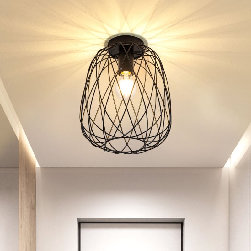 GBLY Plafonnier Noir Lampe de Couloir Vintage - Plafonnier Industriel Rétro E27 1 Ampoule Lampe Plafond Abat-Jour Rond Corrides en Métal Salon