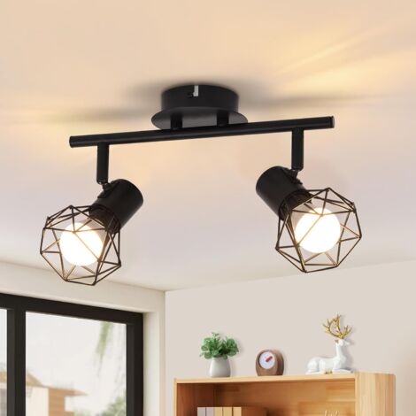 GBLY Plafonnier noir salon salle à manger éclairage rétro cage spot réglable 2x douilles E14 rotatif 350° Lampe pivotable 90° intérieure