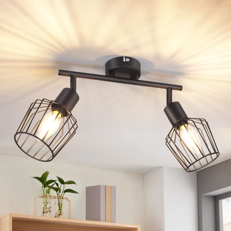 Gbly - Plafonnier noir Spot de plafond à 2 flammes - Spot de plafond led noir E14 orientable 350° lampen Vintage pour hall salon chambre à coucher