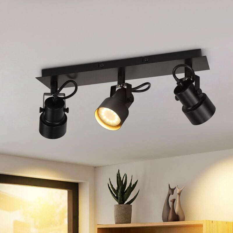 Gbly - Plafonnier Spot 3 Flamme Noir - Plafonnier Vintage Pivotant GU10 350° Spot Plafonnier Spot Lampe Cuisine pour Salon Chambre Cuisine Couloir