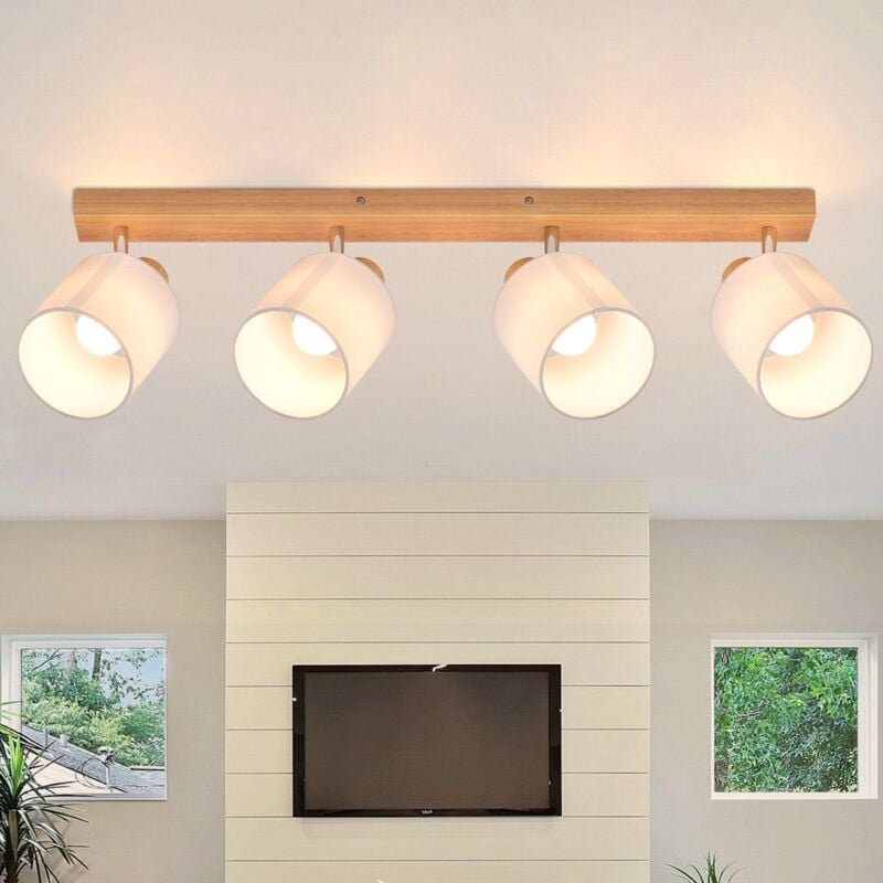 Plafonnier Spot de plafond -4 flamme Lampe de plafond couloir moderne en bois Spot mural orientable 350° E14 MAX.25W lampe pour salon chambre cuisine