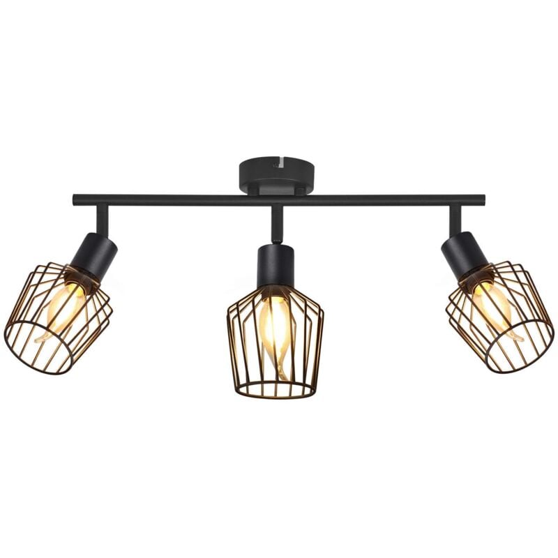 Gbly - Plafonnier Spot E14 3 Flammes - Plafonnier Noir Métal Rotatif Pivotant Spot Salon Lampe pour Couloir Salle de Bain Cuisine Chambre