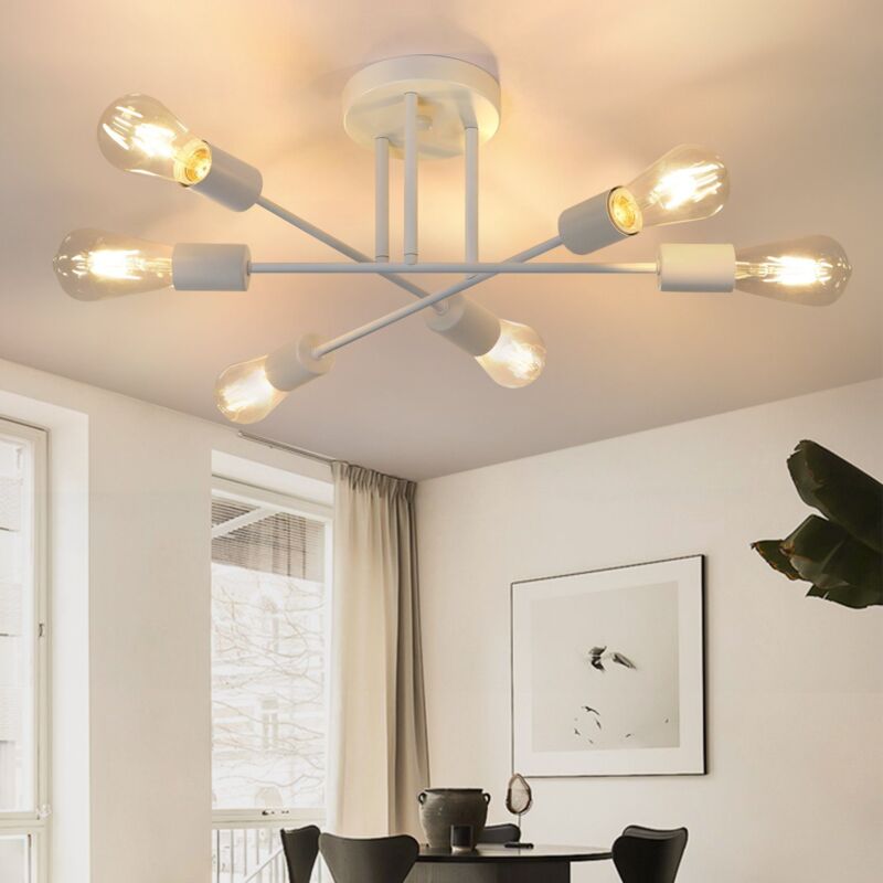 Gbly - Plafonnier Vintage Lampe de Plafond de Salon Lampe de Chambre Rétro E27 Lampe 6 Flammes Lustre Blanc Lampe de Table à Manger Éclairage de