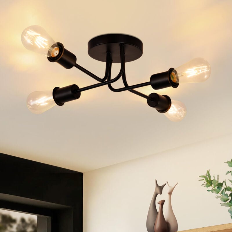 Gbly - Plafonnier vintage Lampe de plafond noir - Retro 4 flammes Lampe de salon industriel E27 pour salon chambre à coucher salle à manger Style