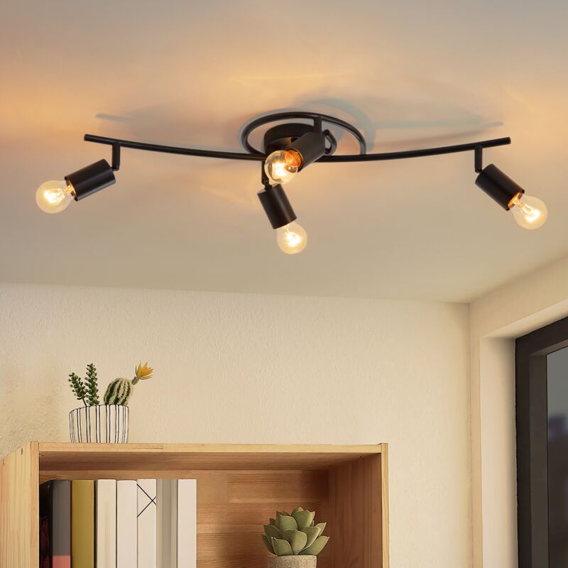 Plafonnier Vintage Noir - E27 Spot de Plafond 4 Flammes Orientable 350° Spot de Plafond Spots Industriels Lampe de Cuisine pour Cuisine Couloir Salon