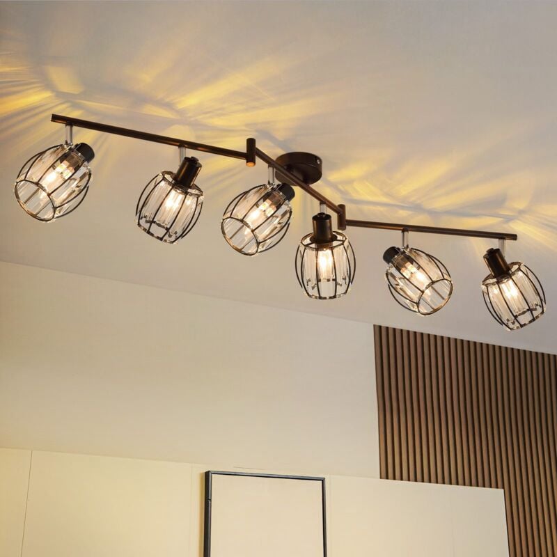 Plafonnier Vintage Spot 4 Flammes - Lampe de plafond Abat-jour en cristal Retro Spot Industriel E14 Noir 350°Rotatif Lampe de couloir pour couloir