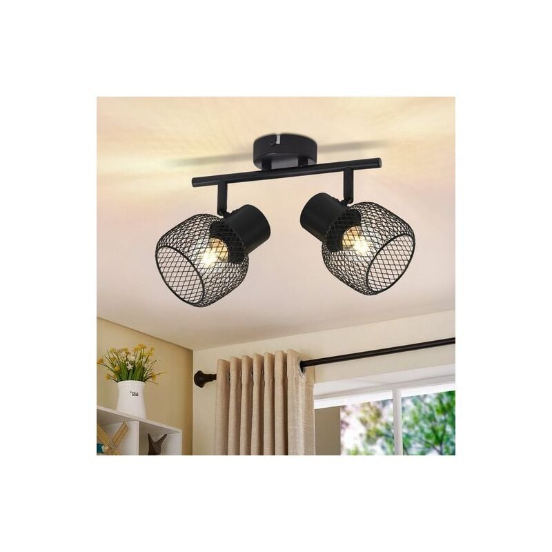 Gbly - Plafonnier Vintage Spot de plafond à 2 flammes - Plafonnier Noir Métal led Rotation 330° Spot intérieur pour lampe de couloir salon couloir