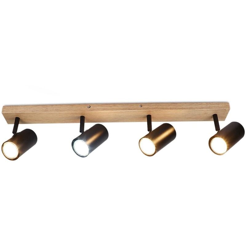 Plafonnier,4 Spots de Plafond en Bois - Spots de Plafond Noirs GU10 Lampe de Couloir Pivotant 350° Plafonnier Vintage Couloir pour Salon Chambre