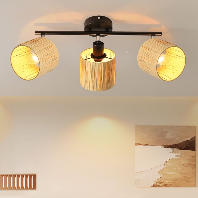 Spots de plafond 3flammes Lampe de plafond couloir - Lampe de plafond vintage Spots de plafond noirs Naturellement E14 Projecteur intérieur Papier