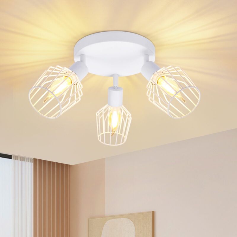 Spot de plafond à 3 lampes led - Spot de plafond rond orientable avec spots E14, style vintage, pivotant à 350°, lampe murale pour salle de bain,