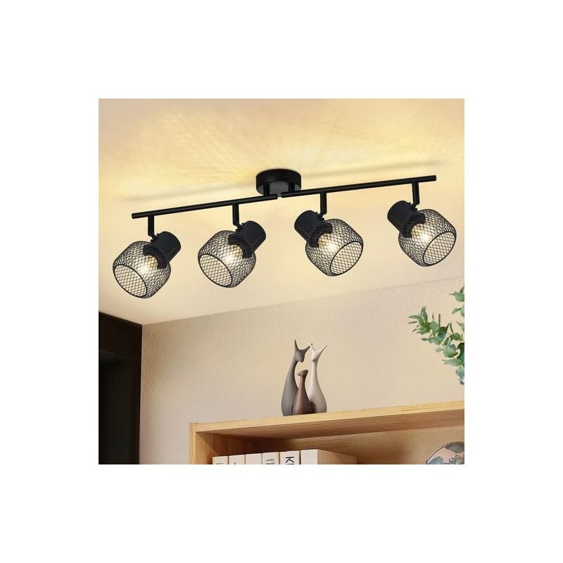 Projecteur Noir Métal Plafonnier - Plafonnier 4 Flammes Pivotant 330° Spot led E27 Intérieur pour Salon Salle à manger Chambre Cuisine Chambre