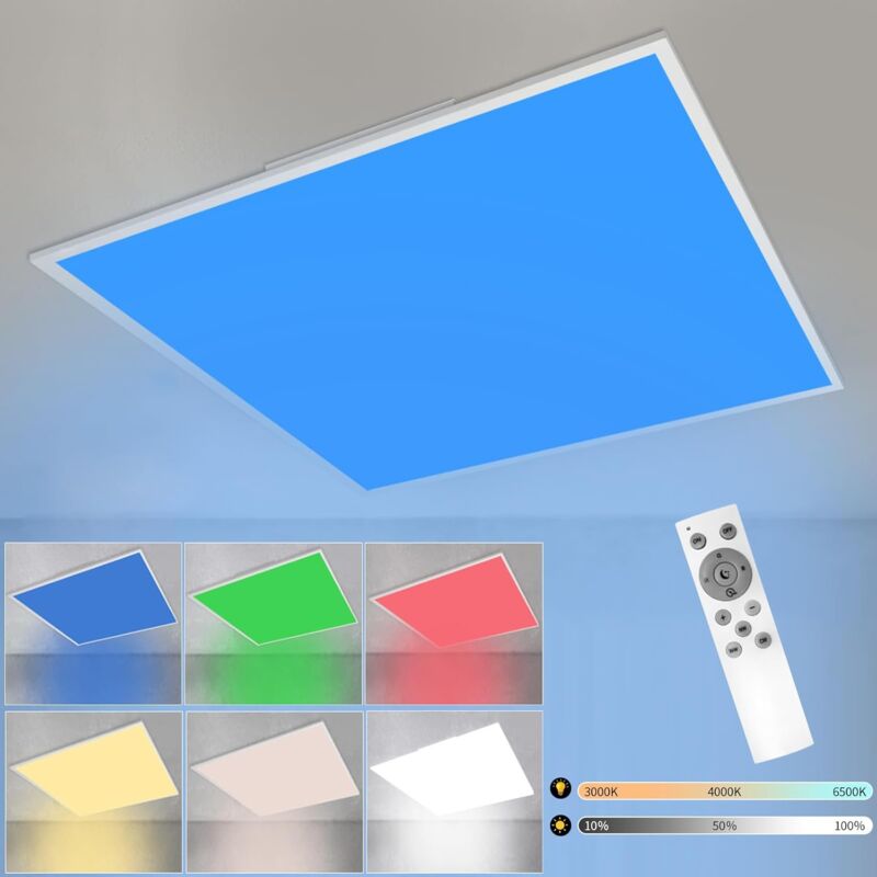 Image of Rgb plafoniera led cambia colore - plafoniera bianca dimmerabile da 24W con telecomando, plafoniera quadrata da 45 cm per soggiorno, camera da letto,