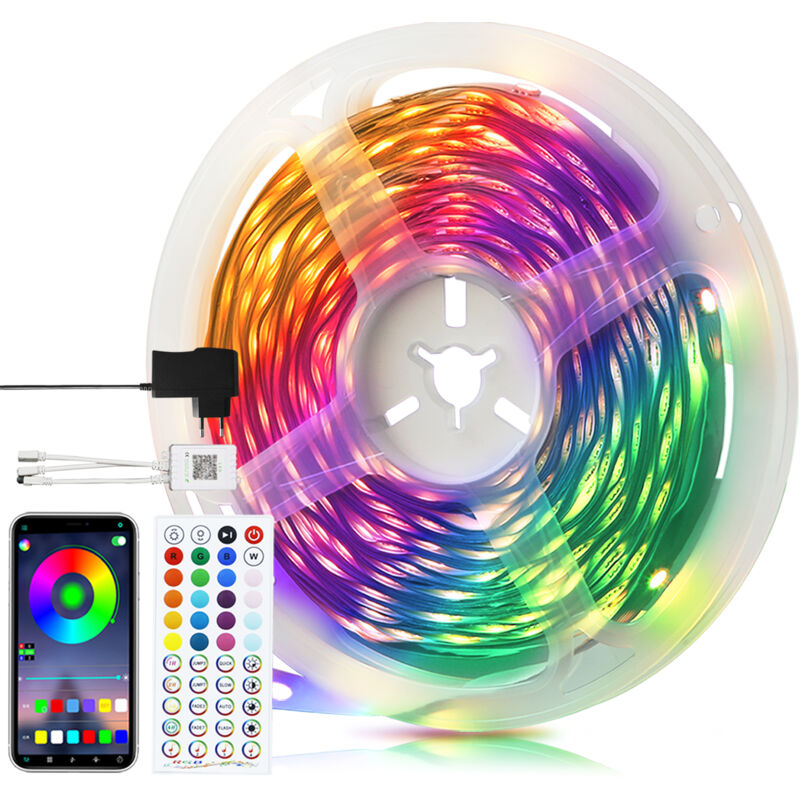 Ruban led 20M Bande rgb - Bandeau led Bluetooth Chambre Lumineuse Flexible Auto-Adhésif Contrôlé par app avec Télécommande pour Synchronisation.
