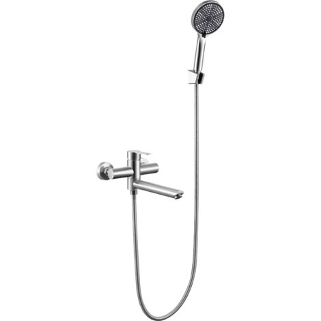 GBLY Rubinetto per vasca con doccetta - Rubinetto per doccia con soffione spazzolato, doccetta, miscelatore monocomando, rubinetto per bagno in acciaio inox, montaggio a parete