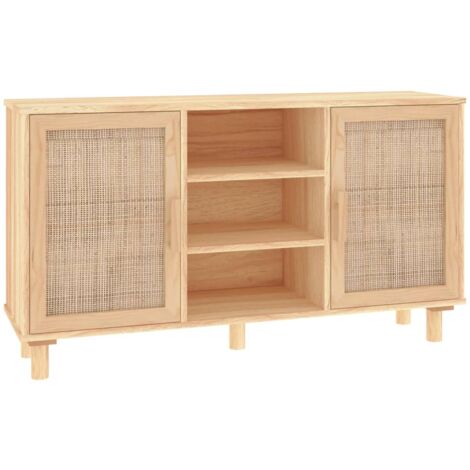 GBLY Sideboard Braun 105x30x60 cm Massivholz Kiefer und Natur-Rattan