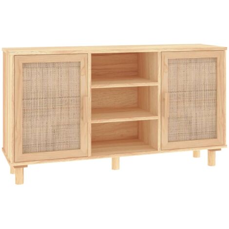 GBLY Sideboard Braun 105x30x60 cm Massivholz Kiefer und Natur-Rattan