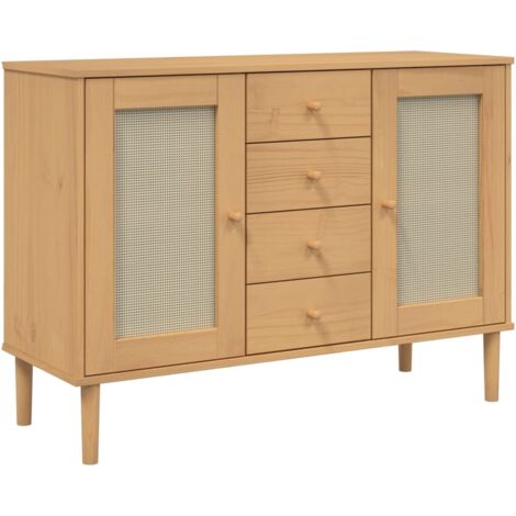 GBLY Sideboard SENJA Rattan-Optik Braun 112x40x80 cm Kiefernholz