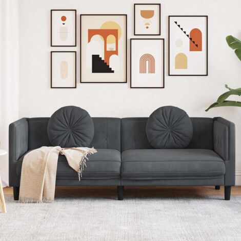 GBLY Sofa mit Kissen 3-Sitzer Dunkelgrau Samt