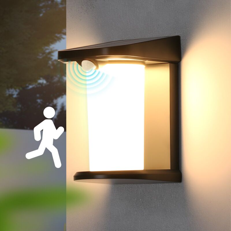 Solaire Lumiere Exterieur Applique Murale avec détecteur de mouvement - Lampe solaire de jardin d'extérieur 2 modes Lampe d'extérieur étanche 3000K