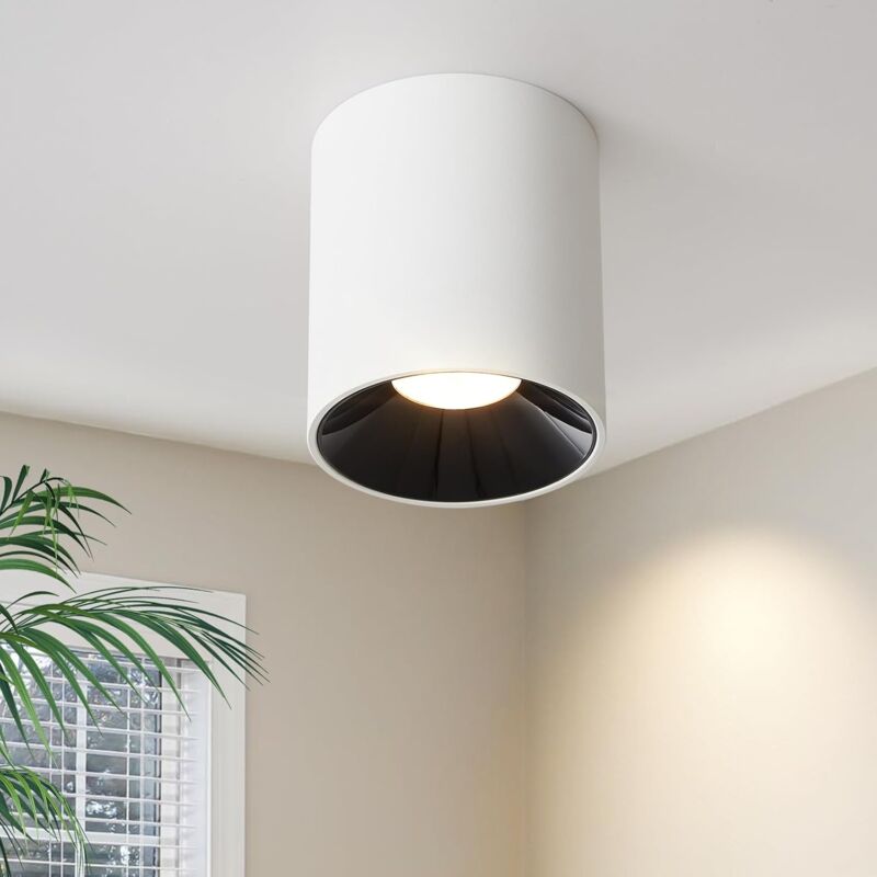 Spot blanc led en saillie Rond , Plafonnier Aluminium, ampoule led GU10 7W incluse, spot plafond, éclairage plafond, 3000 Kelvin, blanc chaud - Gbly