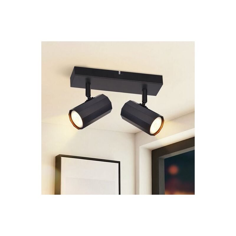 Gbly - Spot de plafond 2 flammes - Plafonnier noir vintage GU10 orientable 330° Lampe de cuisine rétro max. 25W Métal pour salon salle à manger