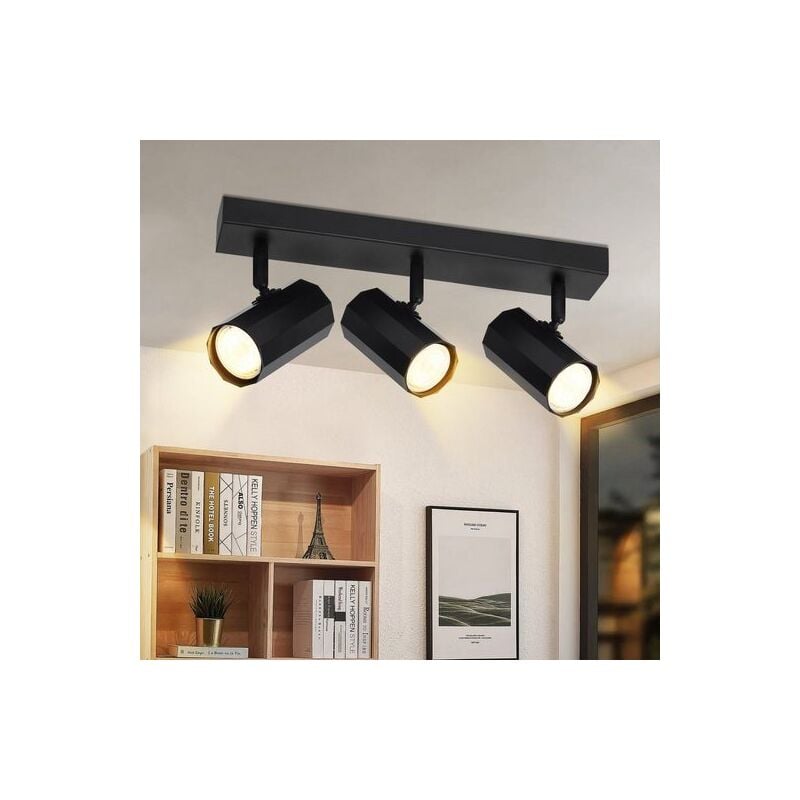 GBLY Spot de plafond 3 flammes noir - Spot de plafond rétro GU10 lampe de salon vintage MAX. 25W 330° orientable métal pour cuisine salle à manger