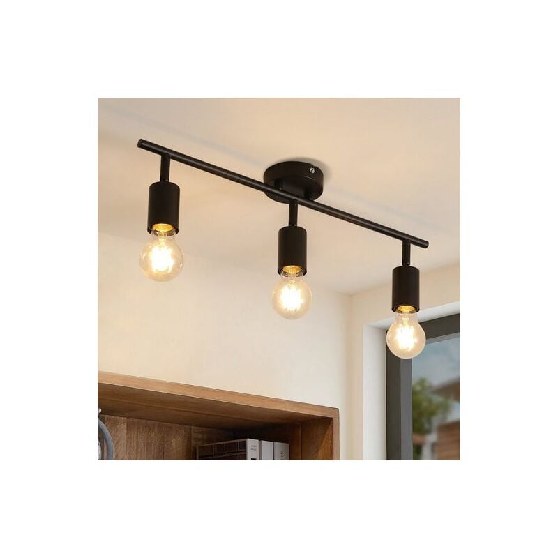 Gbly - Spot de plafond 3 flammes Plafonnier noir - E27 Couloir Spot de plafond Vintage Plafonnier orientable 350° Spots industriels lampe de cuisine