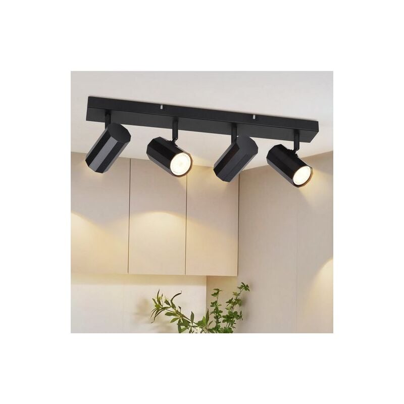 Spot de plafond 4 flammes noir - GU10 Spot de plafond 330° orientable Métal Lampe de chambre Vintage max. 25W pour cuisine salle à manger salon Sans