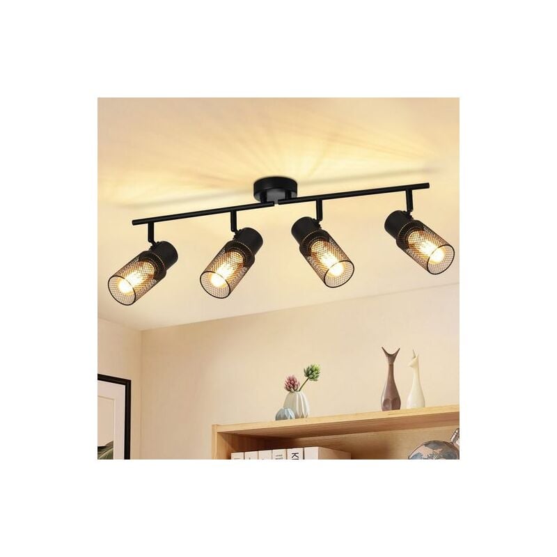 Gbly - Spot de plafond 4 flammes Vintage - Spots de plafond Noir Métal E27 Spot Lampe de plafond Réglable 330°Sprahler pour salon chambre à coucher