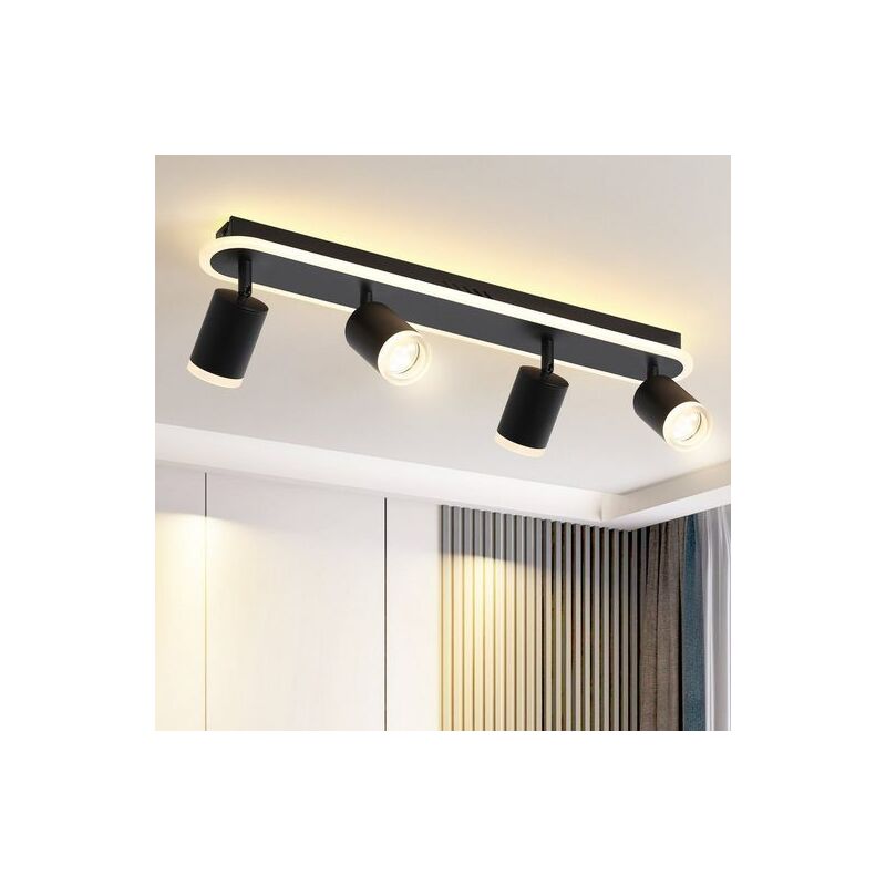 Spot de plafond led 4 flammes noir - Plafonnier led 18W Moderne Plafonnier Orientable 330° Métal pour chambre à coucher couloir salle à manger