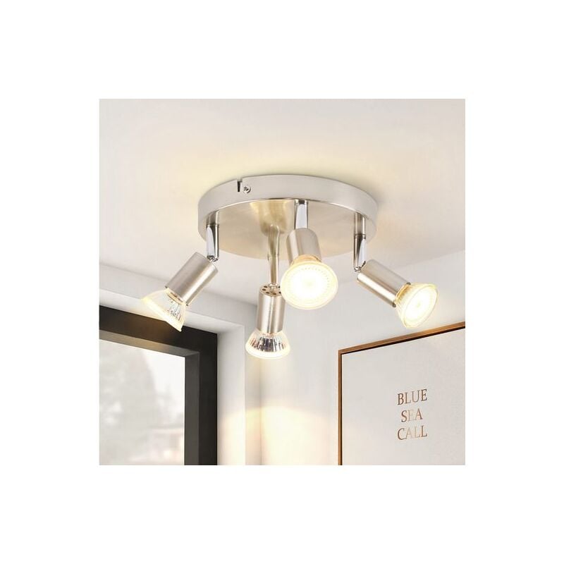 Gbly - plafonnier led, 4 spots pivotants, Spot de plafond Orientable 350° Rond, GU10, éclairage plafond chambre, salon salle à manger cuisine, Silber