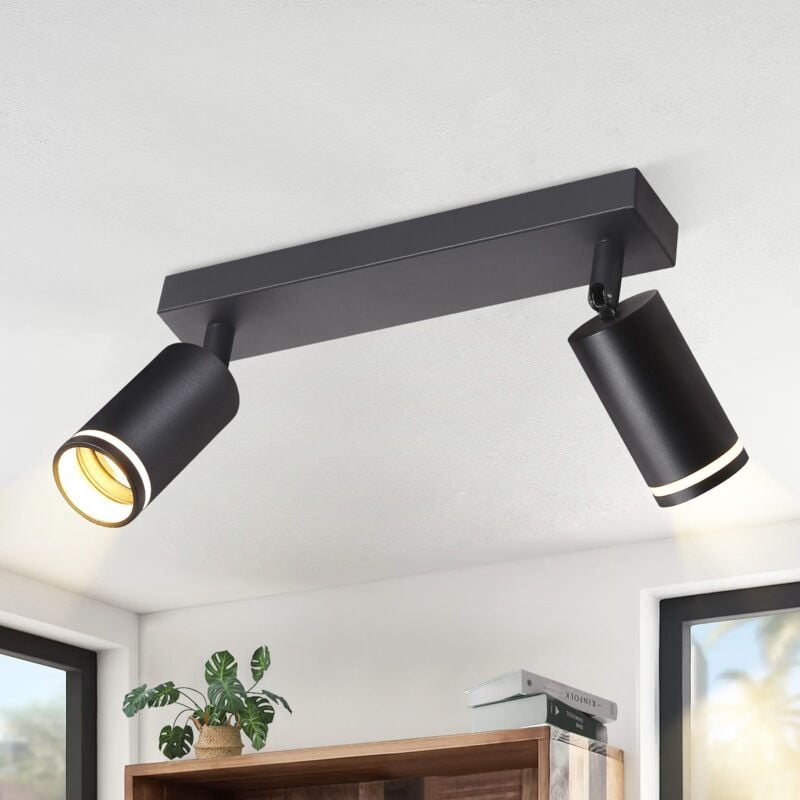 Gbly - Spot de Plafond led Plafonnier Noir : Spots de Plafond à 2 Ampoules Spot Mural Orientable GU10 Lampe de Couloir Intérieur Spots de Plafond en