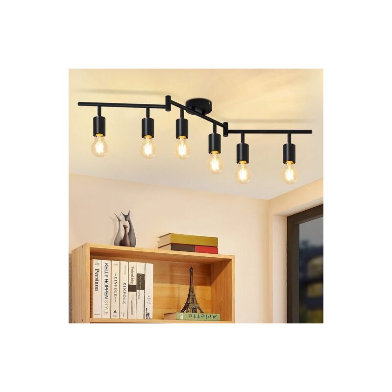 Spot de plafond noir Lampe de plafond E27 - Vintage 6 Flammig Lampe de plafond pivotant 350° Spots Industrial lampe de cuisine pour couloir cuisine