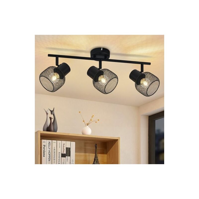 Gbly - Spot de plafond noir Plafonnier Vintage - 3 Flammes Plafonnier Métal Pivotant 330°LED Spot Intérieur pour Salon Chambre Couloir Cuisine
