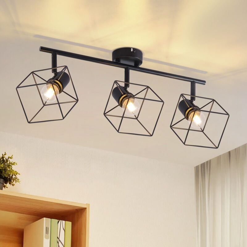 Gbly - Spot de Plafond Plafonnier 3 Ampoules Noir - Plafonnier E14 Pivotant à 350° Lampe Vintage Spots de Plafond en Métal Lampe de Chambre pour